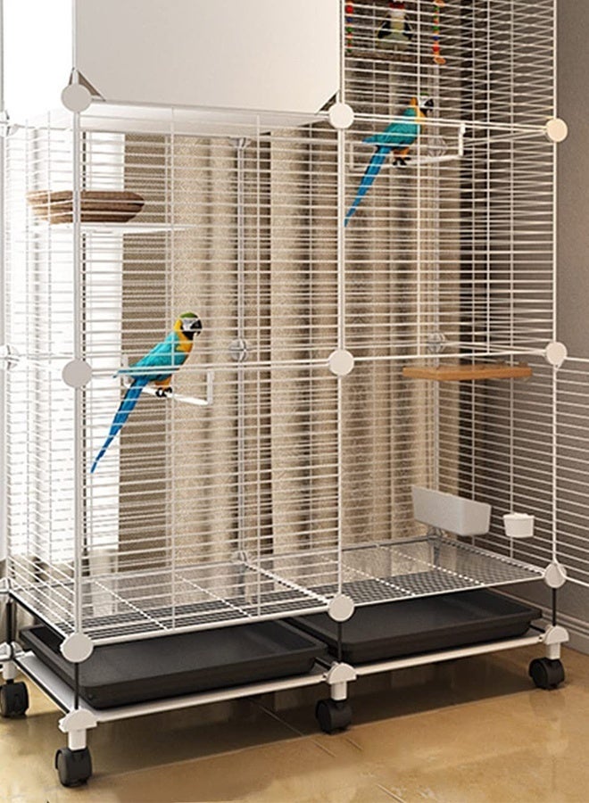 WALALLA Bird cage,Parakeet Cage with Rolling Stand & Bottom Tray - Easy to Clean Bird Cage with Bird Toy for Lovebirds, Parrots, Cockatiels, Macaws, Pigeons, 74×37×160cm (White) - Image 2