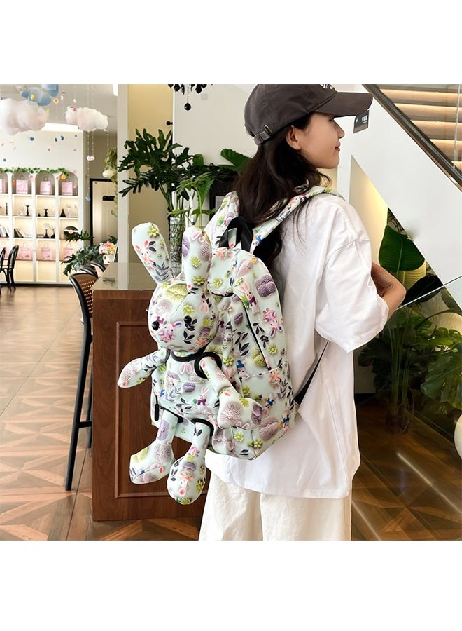 Rabbit Cartoon Backpack 3D Cartoon Print, Cute Rabbit-Shaped Large Capacity Lightweight Canvas Bag, Cartoon Schoolbag - Image 2