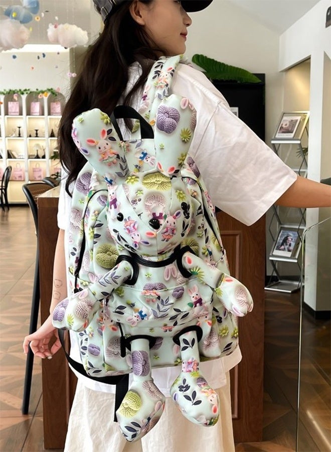 Rabbit Cartoon Backpack 3D Cartoon Print, Cute Rabbit-Shaped Large Capacity Lightweight Canvas Bag, Cartoon Schoolbag - Image 1