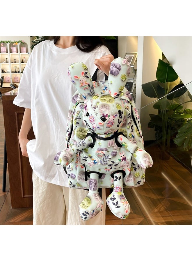 Rabbit Cartoon Backpack 3D Cartoon Print, Cute Rabbit-Shaped Large Capacity Lightweight Canvas Bag, Cartoon Schoolbag - Image 3