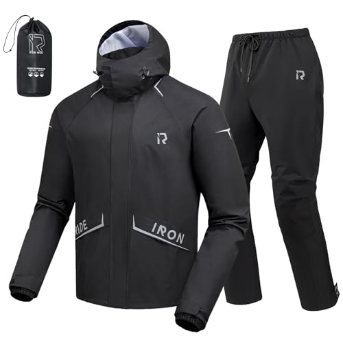 RIDEIRON Motorcycle Rain Gear, Rain Suit for Men & Women Waterproof Jacket and Pants Breathable Reflective Raincoat for Riding, Fishing, Golf, Hunting, Camping L - Image 1