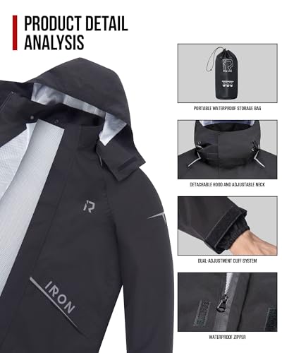 RIDEIRON Motorcycle Rain Gear, Rain Suit for Men & Women Waterproof Jacket and Pants Breathable Reflective Raincoat for Riding, Fishing, Golf, Hunting, Camping L - Image 4