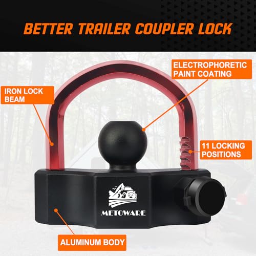 METOWARE Universal Trailer Hitch Locks, Adjustable Heavy-Duty Trailer Coupler Ball Locks Fit 1-7/8 Inch, 2 Inch, 2-5/16 Inch Couplers with 2 Keys - Image 4
