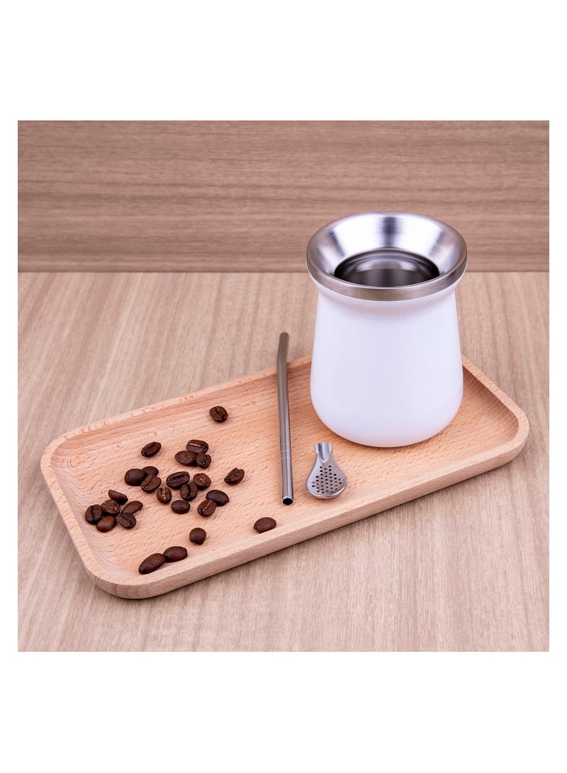 SYOSI Yerba Mate Cup Stainless Steel Mate Cup And Bombilla Set 8oz Yerba Mate Gourd Double Walled Tea Cup With Straw (White)  - Image 2