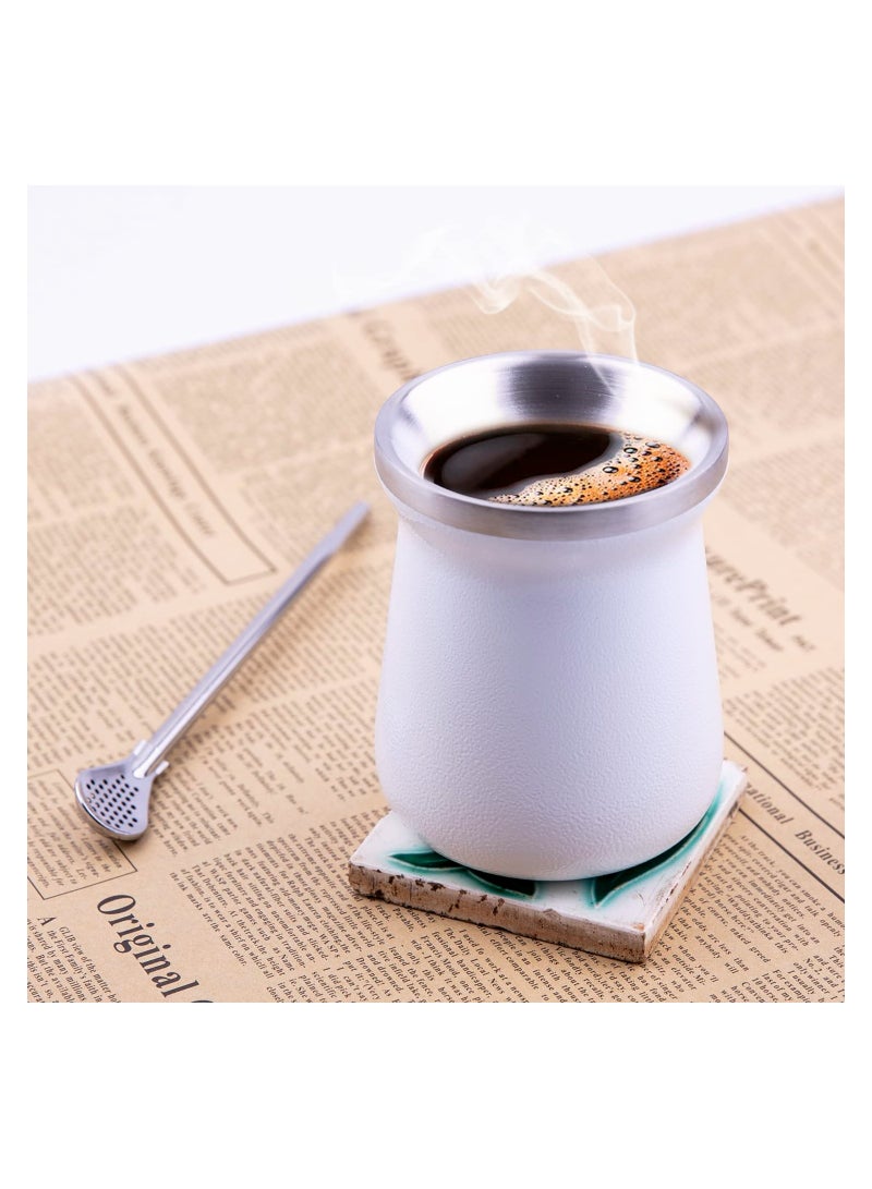 SYOSI Yerba Mate Cup Stainless Steel Mate Cup And Bombilla Set 8oz Yerba Mate Gourd Double Walled Tea Cup With Straw (White)  - Image 5
