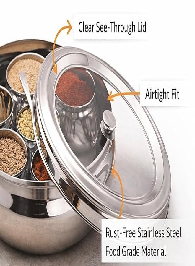 Onions Stainless Steel Belly Masala Dabba with 7 Belly Shape Spice Containers, Lid and Spoon, Traditional Indian Spice Box (Large No 13) - Image 2