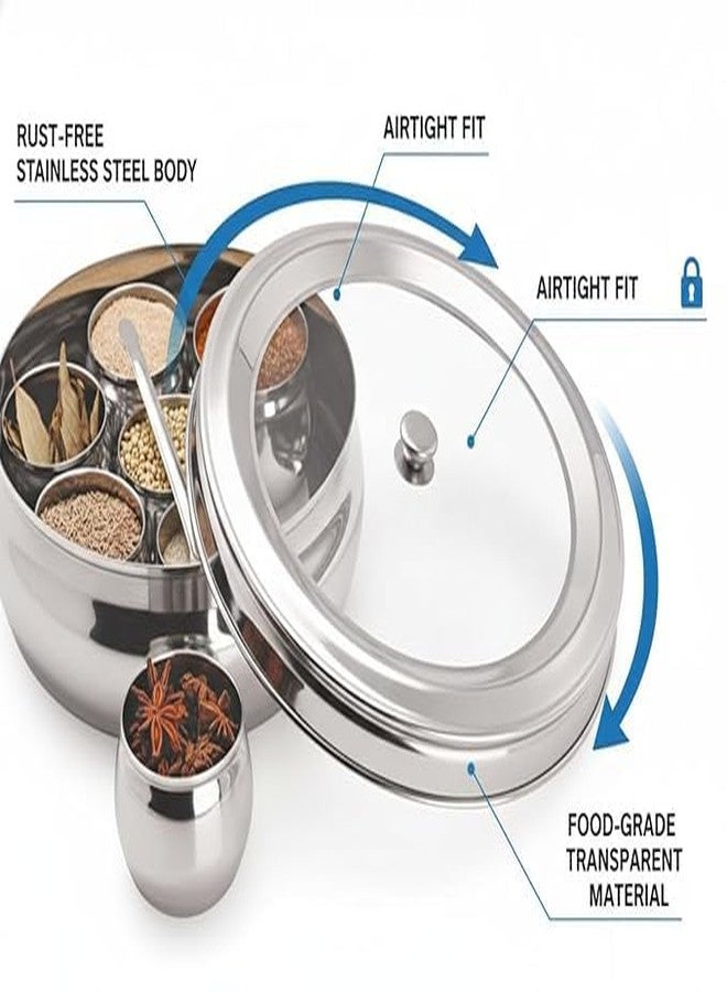 Onions Stainless Steel Belly Masala Dabba with 7 Belly Shape Spice Containers, Lid and Spoon, Traditional Indian Spice Box (Large No 13) - Image 4