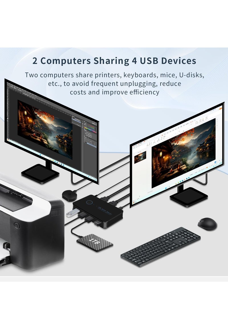 SYOSI USB Switcher, 2 Computers Share 4 USB for PC Mouse Keyboard Printer Scanner, USB Switch Kvm USB 3.0 Switch Selector, Compatible with Windows, Mac, Linux  - Image 5