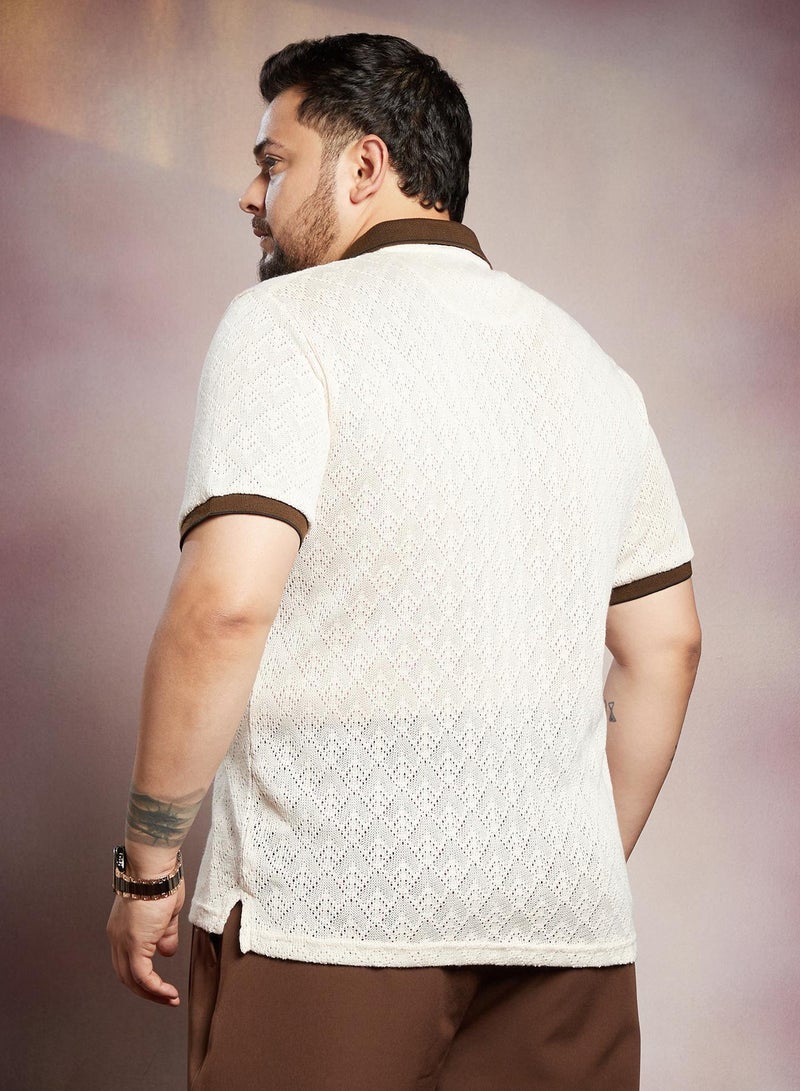 Instafab Plus Men's Chalk White & Chocolate Brown Contrast Quad Polo T-Shirt - Image 5