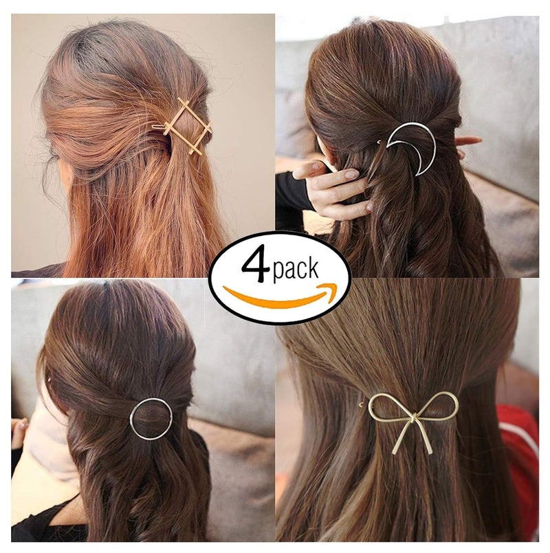 FOK Women's Non Precious Metal Minimalist Moon Circle Infinity Design Hair Clip Pin for Girls & Women (Multicolour) Set of 4 Pieces - Image 1