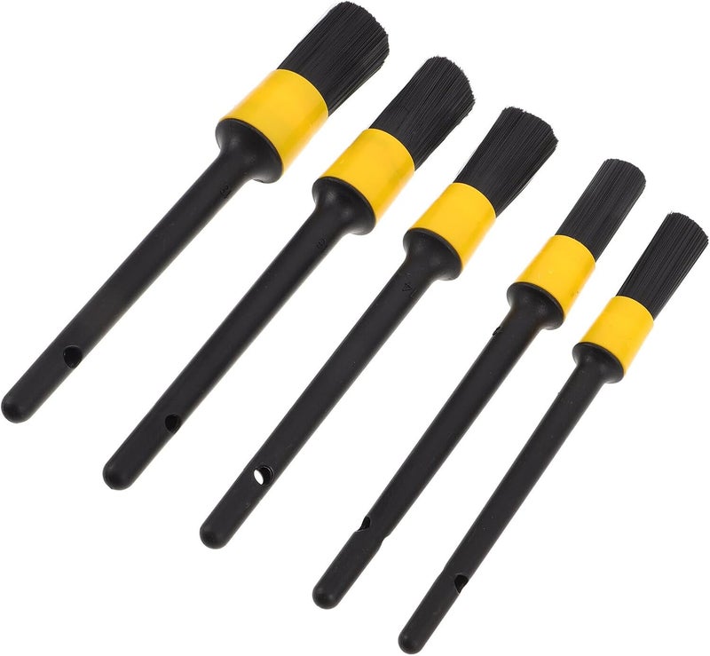 Happyyami 5pcs Multi-Purpose Car Cleaning Brush Set for Interior Detailing, Air Vents, Wheels, and Tires – Yellow Automotive Detailing Brushes for Engine Bay and Dashboard Care - Image 1