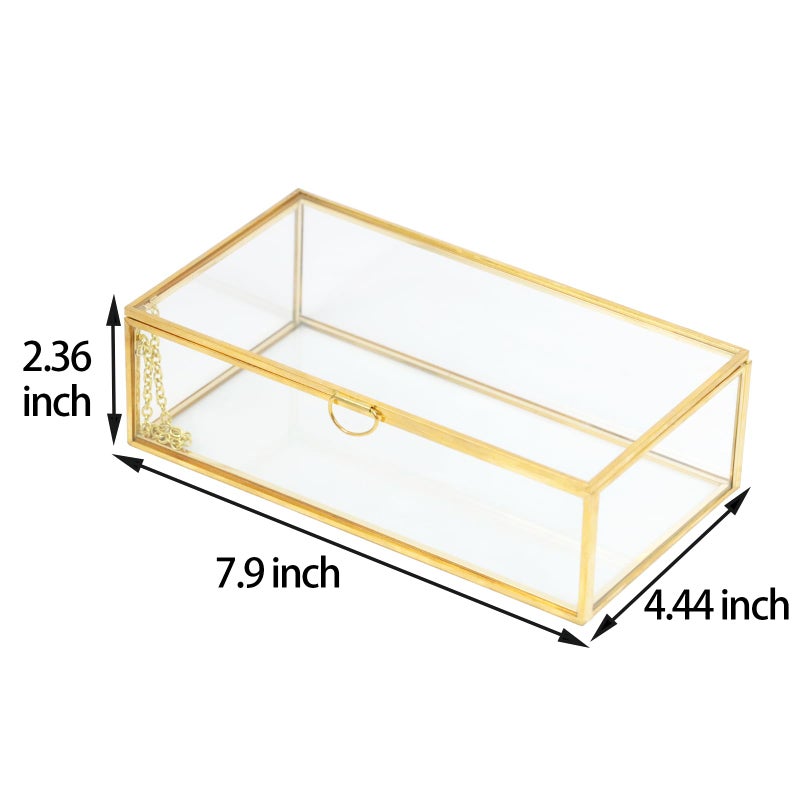 ZEXALOR Clear Glass Decorative Box for Organizing Photos, Jewelry, Small Items - Golden Dresser Drawer Organizer, Transparant Small Storage Bin Container with Lid (Upgrade, 8x4,3x2,3") - Image 3