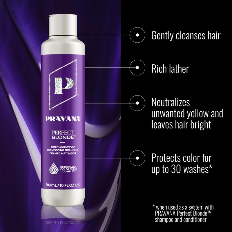 Pravana The Perfect Blonde Purple Toning Shampoo and Conditioner Set | Neutralizes Brassy, Yellow Tones | For Color-Treated Hair | Chromasilk Enhances Shine & Protection | Vegan | 10 Fl Oz - Image 3