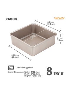 chefmade Square Cake Pan 8 Inch Deep Dish with Removable Loose Bottom  - Image 2