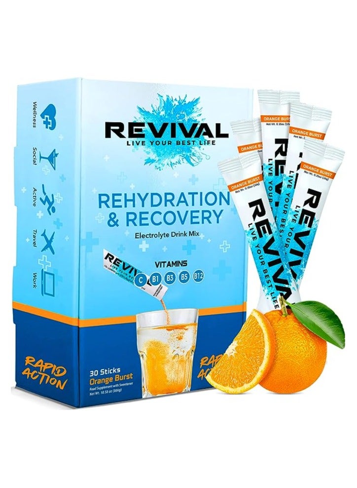 Revival Rapid Rehydration Electrolytes Powder Orange Burst 30 Sachet - Image 1