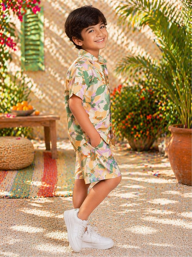 superminis Boys Coordinated Set With Printed Rayon Shirt and Shorts (2-3 Years, Green) - Image 3
