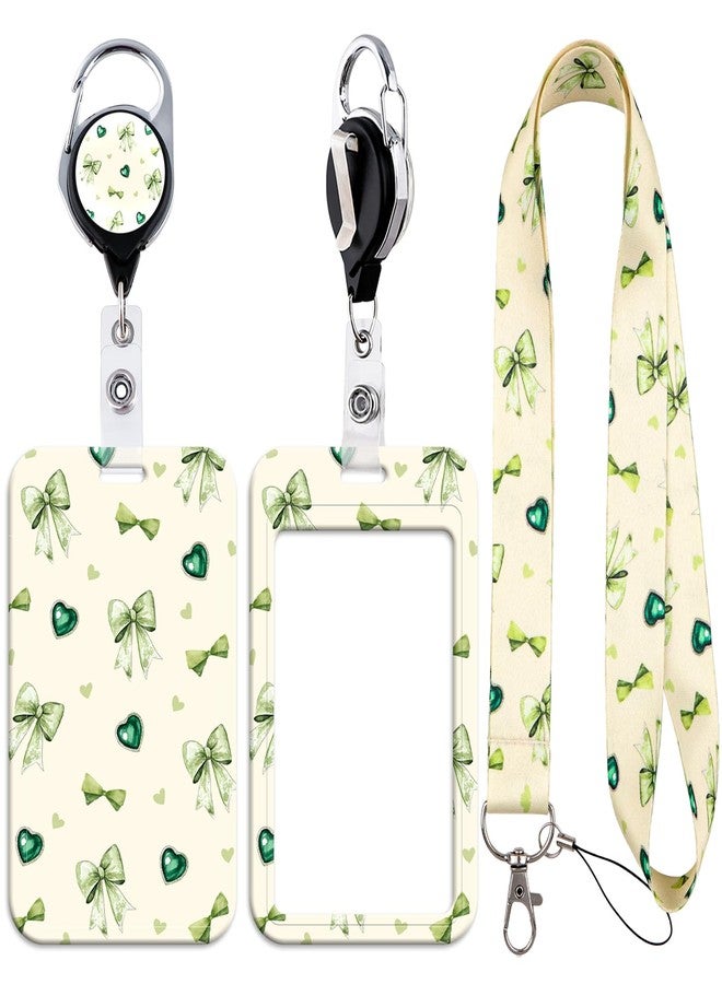 DMLSKY Green Bow Lanyard with ID Badge Holder Cute Retractable Badge Reel Clip for Nurse Teacher Work Cruise - Image 1