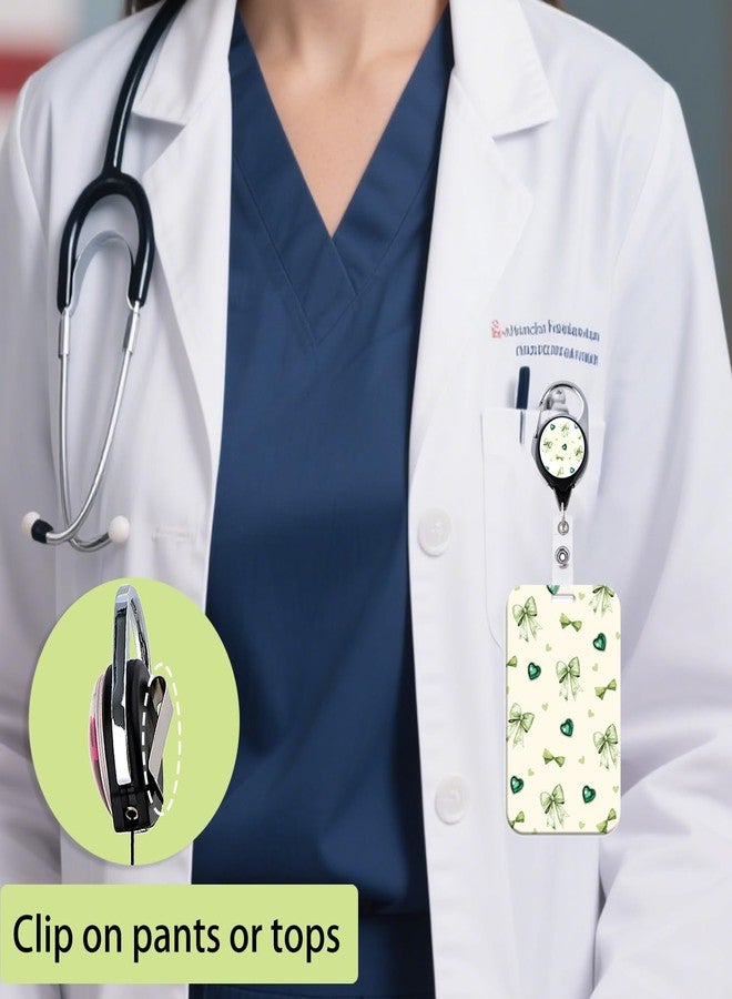 DMLSKY Green Bow Lanyard with ID Badge Holder Cute Retractable Badge Reel Clip for Nurse Teacher Work Cruise - Image 3