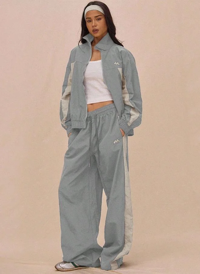 Take Two Grey Grey Wide Leg Track Pants with Drawstring for Women | Best Price UAE