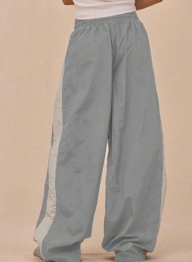 Take Two Grey Grey Wide Leg Track Pants with Drawstring for Women | Best Price UAE