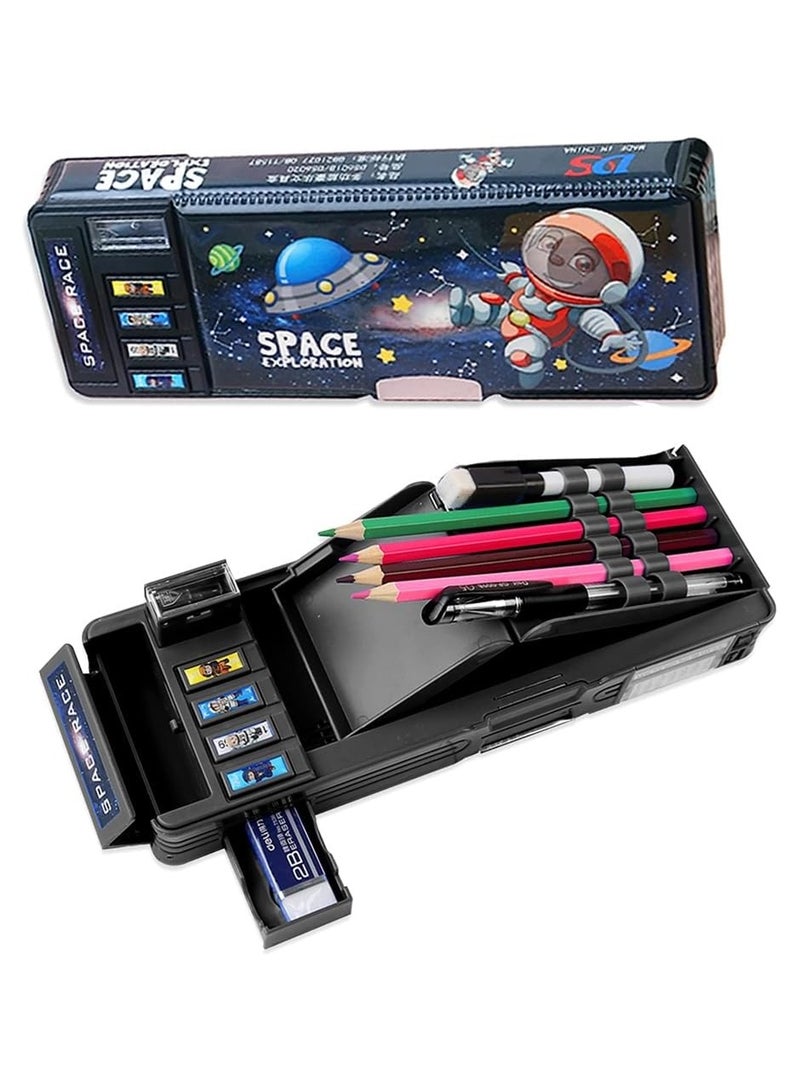 Loquat Pop-up Astronaut Kids Pencil Case, Multifunctional Stationery Organizer, Double Sided Pencil Case, Cute Cartoon Pencil Case Organizer with Pencil Roller - Image 1