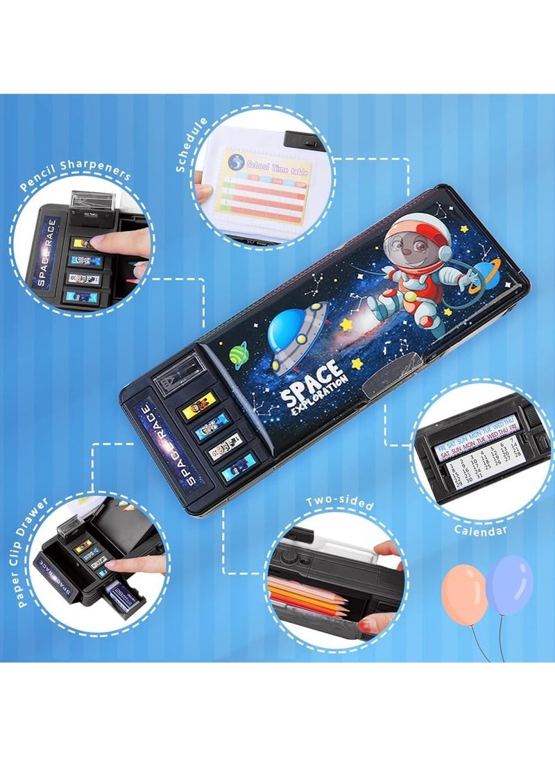 Loquat Pop-up Astronaut Kids Pencil Case, Multifunctional Stationery Organizer, Double Sided Pencil Case, Cute Cartoon Pencil Case Organizer with Pencil Roller - Image 3