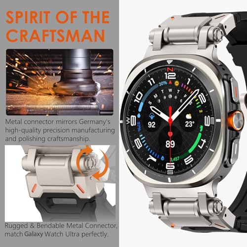 Wingle Compatible for Galaxy Watch Ultra Bands 47mm 2025/2024 Men Sport Silicone Rubber Band, Armor Military Rugged Samsung Galaxy Watch Ultra Band with Stainless Steel Metal Connector, Titanium/Black - Image 2