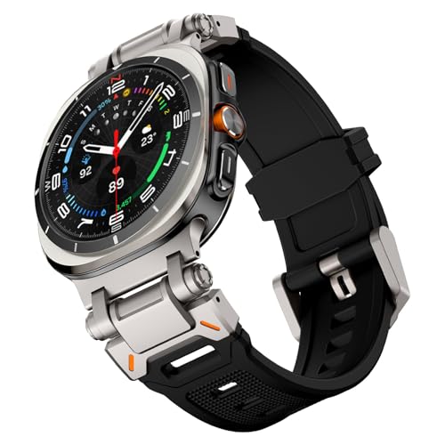 Wingle Compatible for Galaxy Watch Ultra Bands 47mm 2025/2024 Men Sport Silicone Rubber Band, Armor Military Rugged Samsung Galaxy Watch Ultra Band with Stainless Steel Metal Connector, Titanium/Black - Image 1