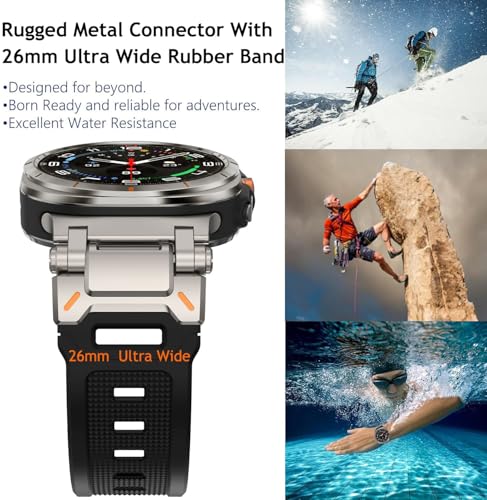 Wingle Compatible for Galaxy Watch Ultra Bands 47mm 2025/2024 Men Sport Silicone Rubber Band, Armor Military Rugged Samsung Galaxy Watch Ultra Band with Stainless Steel Metal Connector, Titanium/Black - Image 4