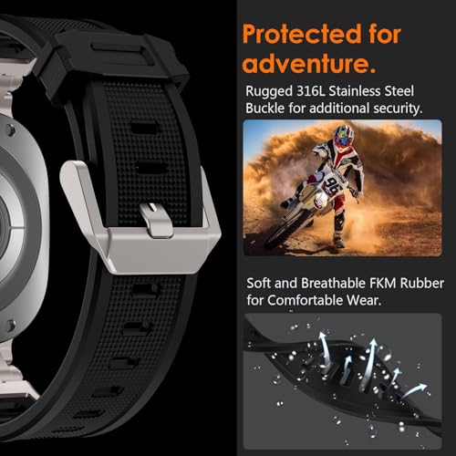 Wingle Compatible for Galaxy Watch Ultra Bands 47mm 2025/2024 Men Sport Silicone Rubber Band, Armor Military Rugged Samsung Galaxy Watch Ultra Band with Stainless Steel Metal Connector, Titanium/Black - Image 3