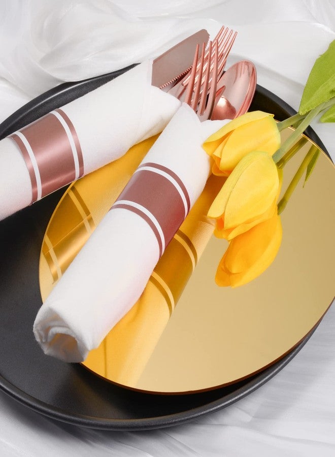pyntop Rose Gold Disposable Plastic Silverware - 100Pack Pre Rolled Plastic Cutlery, Wrapped Party Silverware, Rolled Disposable Utensils with 100 Forks Knives Spoons Dinner Napkins for Party - Image 5