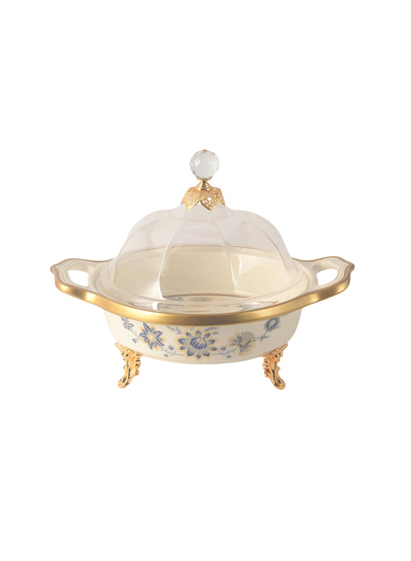 Life Smile Life Smile LIFE SMILE Round Bone China Fruit Bowl With Cover  - Serving Basket with Gold Stand and Acrylic Lid with Knob For Fruit,Snack, Nuts ,Cake & Dessert Storage - Image 1