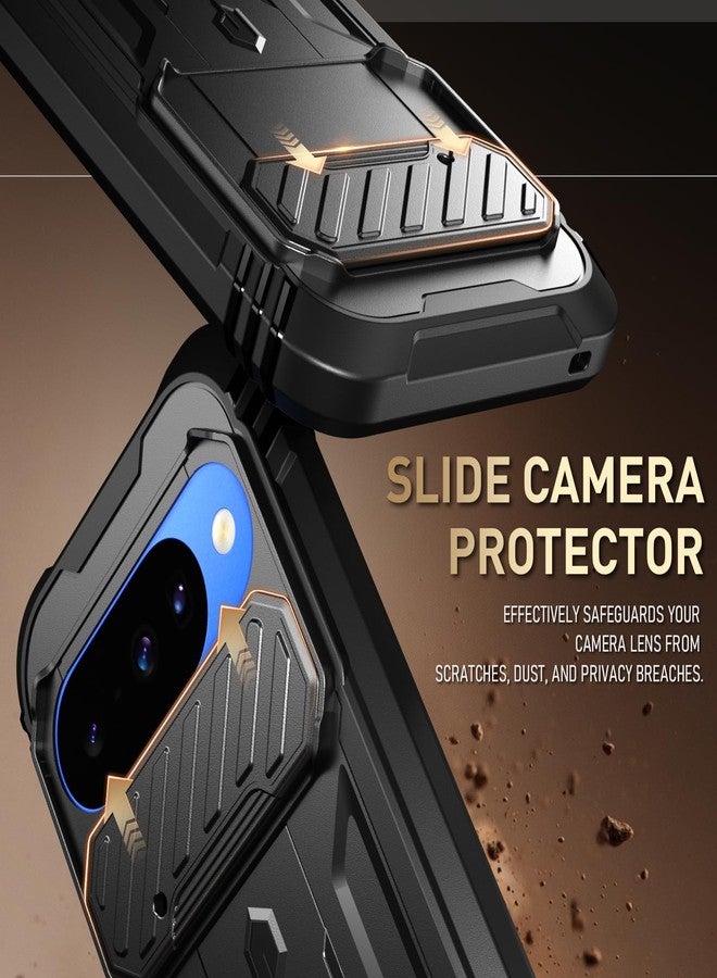 Poetic Revolution Case for Google Pixel 10/10 Pro 5G, [Slide Camera Cover], Built-in Screen Protector [Work with Fingerprint ID], [2 Front Frame] Full Body Rugged Shockproof Case with Kickstand, Black - Image 5