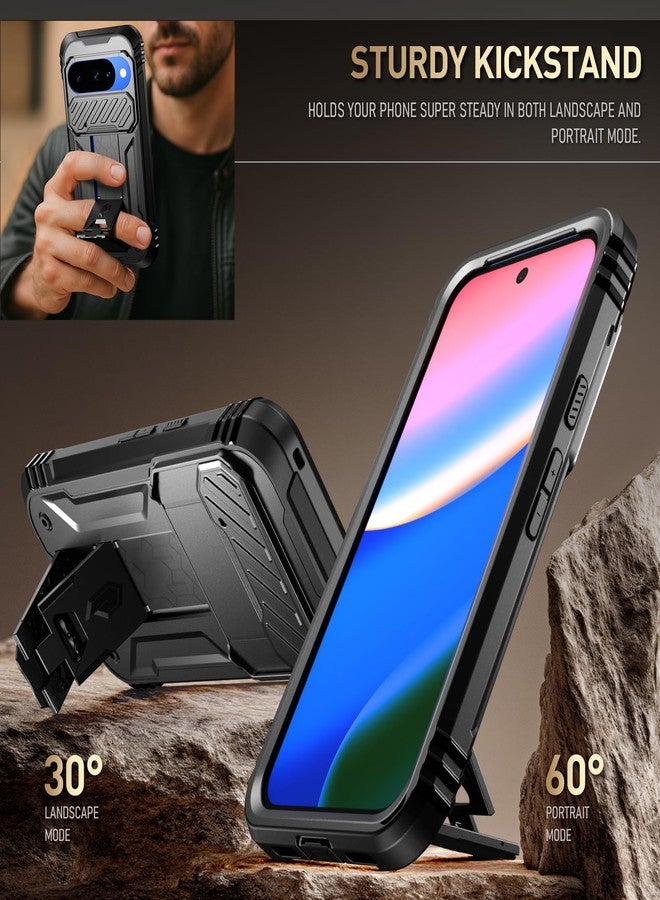 Poetic Revolution Case for Google Pixel 10/10 Pro 5G, [Slide Camera Cover], Built-in Screen Protector [Work with Fingerprint ID], [2 Front Frame] Full Body Rugged Shockproof Case with Kickstand, Black - Image 4