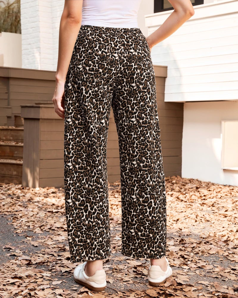 Vetinee Elastic Waist Jeans Baggy Jeans Women Elastic Waist Womens Cheetah Pants Leopard Print Pants for Women Bleached Sand Leopard Large - Image 2