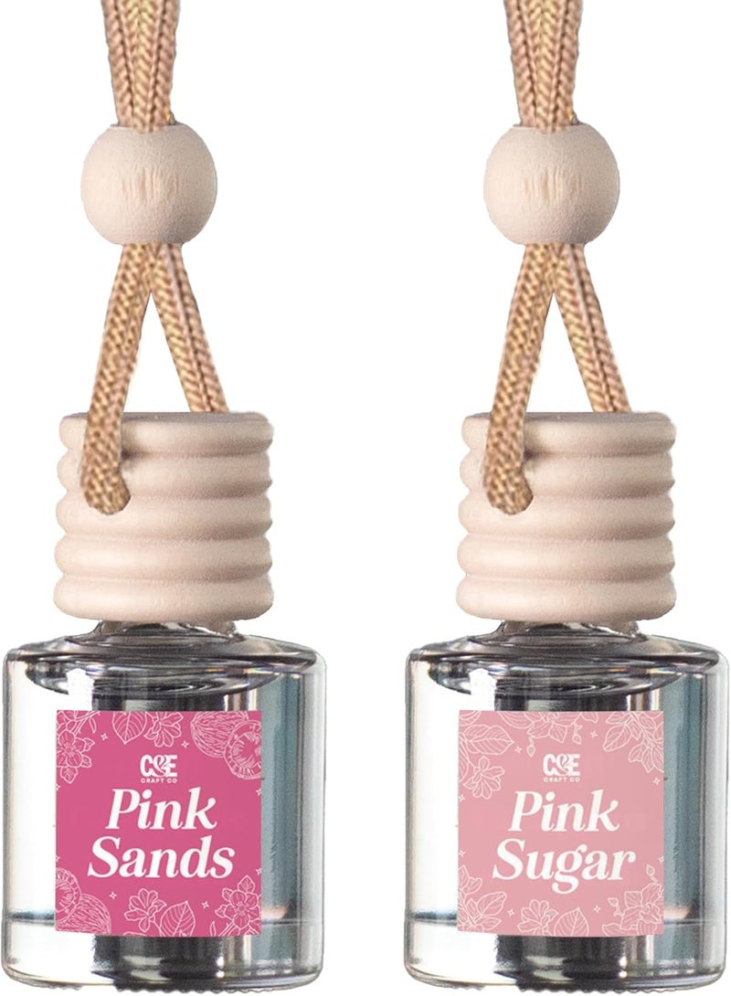 CE CRAFT موزع معطر هواء معلق للسيارة من C&E Craft Co عبوة من 2، معطر سيارة بزيت عطري طويل الأمد، زجاجة زجاجية لمعطر هواء السيارة، صنع في الولايات المتحدة الأمريكية (سكر وردي + رمال وردية) - Image 1
