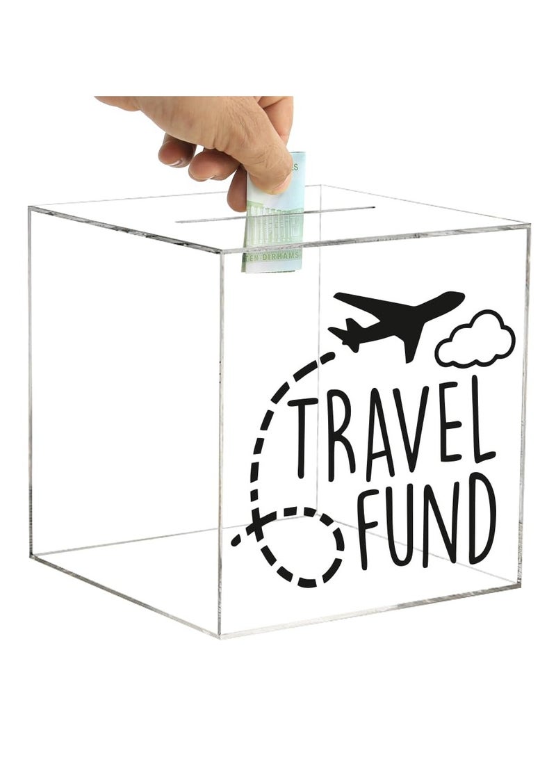 VITION Clear Bank for Adults Kids, Acrylic Bank for Boys Girls to Saving Money Cash Coin, Must Break to Open (15 x 15 cm, Travel Fund)  - Image 1