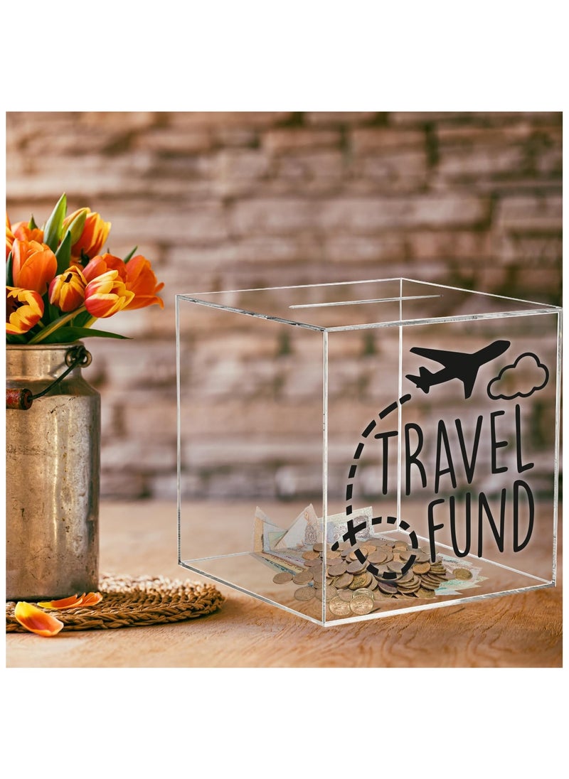 VITION Clear Bank for Adults Kids, Acrylic Bank for Boys Girls to Saving Money Cash Coin, Must Break to Open (15 x 15 cm, Travel Fund)  - Image 3