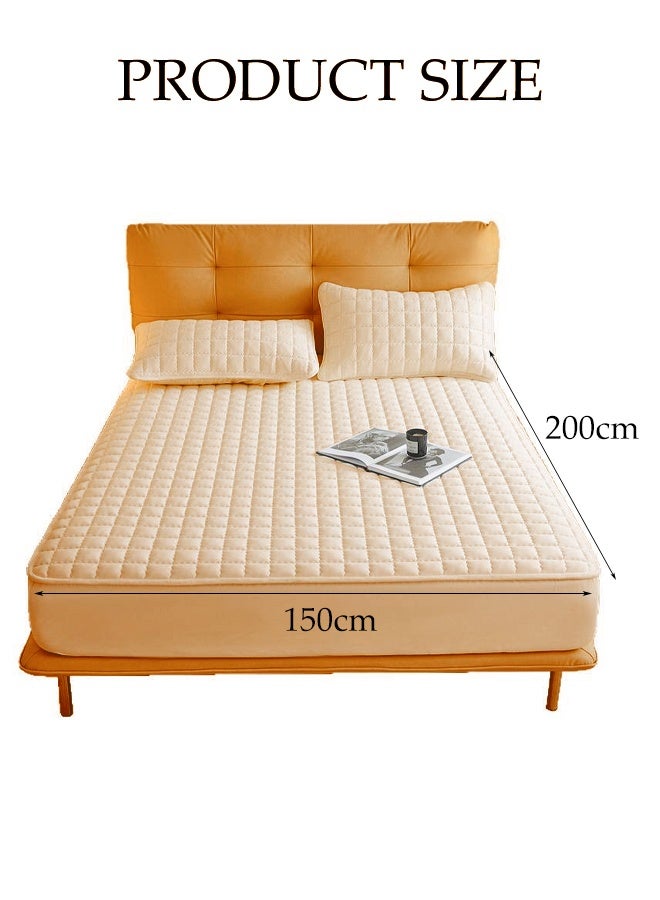 DUNISO Fitted Sheet，A-class Antibacterial Soybean Cotton Bed Sheet，Mattress Protective Cover，Waterproof and Urinary Barrier，Effective Antibacterial and Bacteriostatic Properties，1.5*2.0M,Khaki  - Image 2