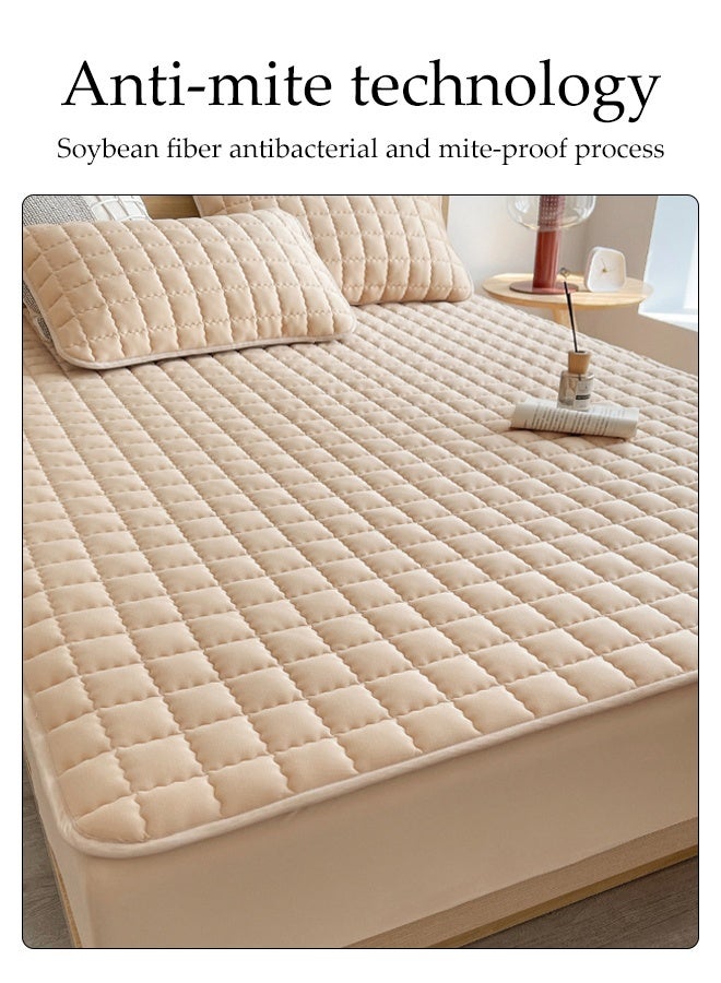 DUNISO Fitted Sheet，A-class Antibacterial Soybean Cotton Bed Sheet，Mattress Protective Cover，Waterproof and Urinary Barrier，Effective Antibacterial and Bacteriostatic Properties，1.5*2.0M,Khaki  - Image 4