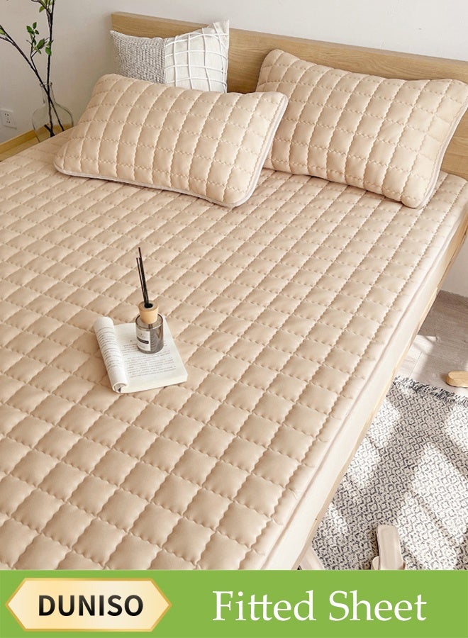 DUNISO Fitted Sheet，A-class Antibacterial Soybean Cotton Bed Sheet，Mattress Protective Cover，Waterproof and Urinary Barrier，Effective Antibacterial and Bacteriostatic Properties，1.5*2.0M,Khaki  - Image 1