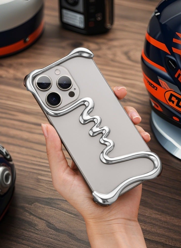 Minimalist Frameless Metal Phone Case, 3D Hollow Design Ultralight Slim Protective Case, Shockproof Durable Phone Cover,  Scratch Proof Ergonomic Design Phone Cover For Iphone 15 Pro, (1pc, Grey) - Image 2