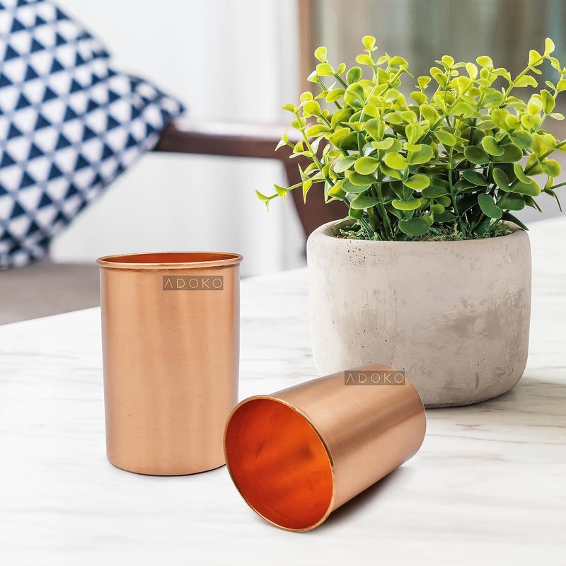 Adoko 100% Pure Copper Tumbler | Ayurvedic Health Benefits | 4Pcs Drinking Serving Water Copper Utensils Glass - 300Ml - Image 5