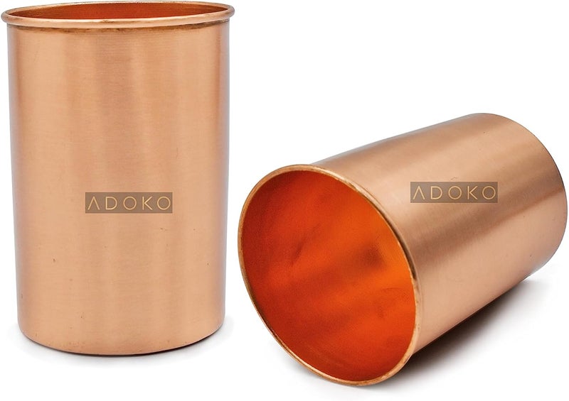 Adoko 100% Pure Copper Tumbler | Ayurvedic Health Benefits | 4Pcs Drinking Serving Water Copper Utensils Glass - 300Ml - Image 2
