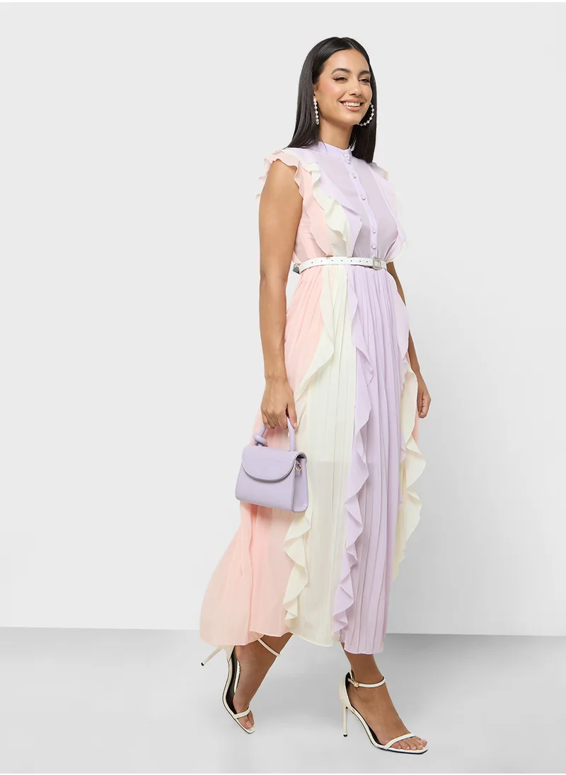 ELLA Color Block Dress With Ruffles