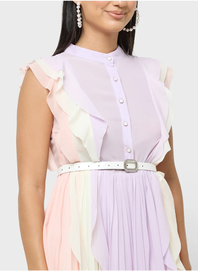 ELLA Color Block Dress With Ruffles