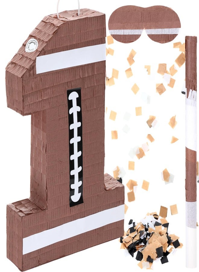 Poen Number 1 Football Piñata Small Sport Theme Piñata with Bat and Blindfold Confetti for Kids Birthday Party Decoration, 15.7 x 11 x 2.8 Inch - Image 1