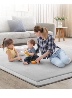 USTIDE Grey 3 CM Thick Baby Play Mat, Nursery Area Rug Coral Velvet Crawling Rugs for Toddler Children Play Mat Yoga Mat Exercise Pads Carpet, Home Decor for Nursery, Kids Bedroom, 150 * 200  - Image 1