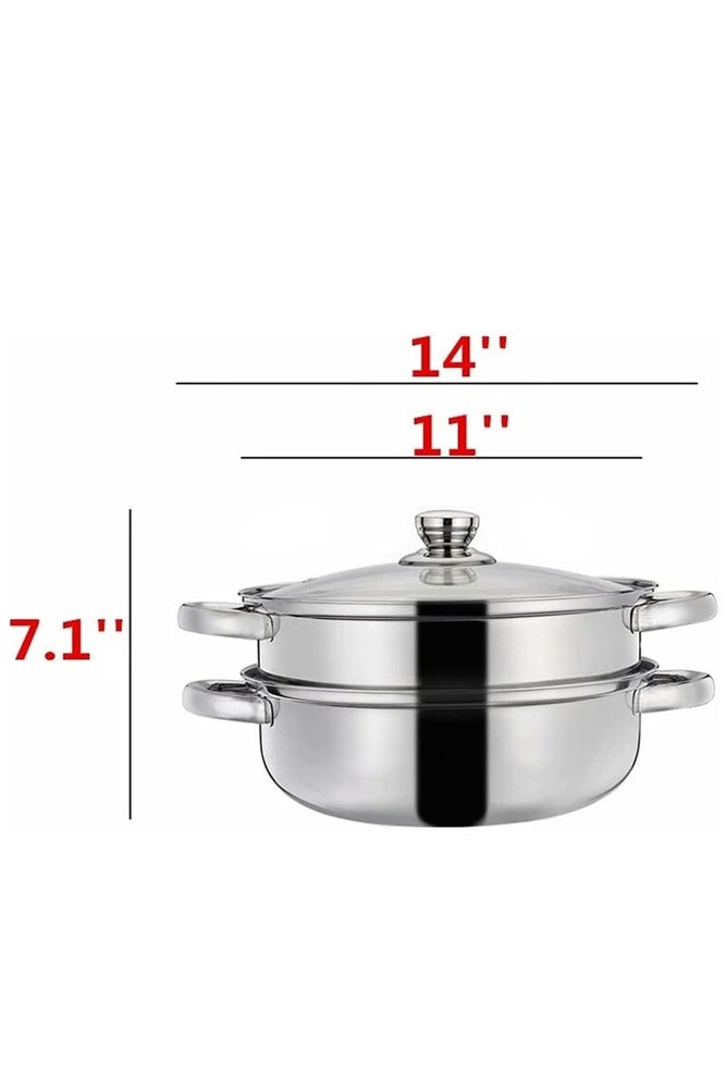 BELLSBERRY 2-Tier Stainless Steel Steamer Pot – 7.1-Inch Multi-Layer Food Steamer with Glass Lid & Handles for Vegetables, Seafood and More  - Image 2