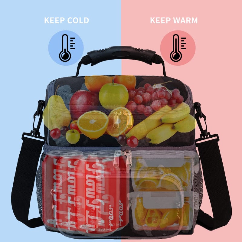FlowFly Double Layer Cooler Insulated Lunch Bag Adult Lunch Box Large Tote Bag for Men, Women, With Adjustable Strap,Front Pocket and Dual Large Mesh Side Pockets,Black Camo - Image 2